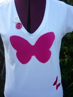 tee-shirt manches courtes blanc papillon