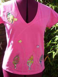 tee-shirt fuchsia broderies