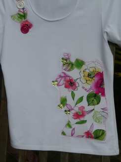 Tee-shirt manches longues blanc fleurs