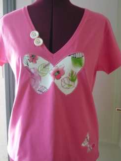 Tee-shirt manches courtes fuchsia motif papillon